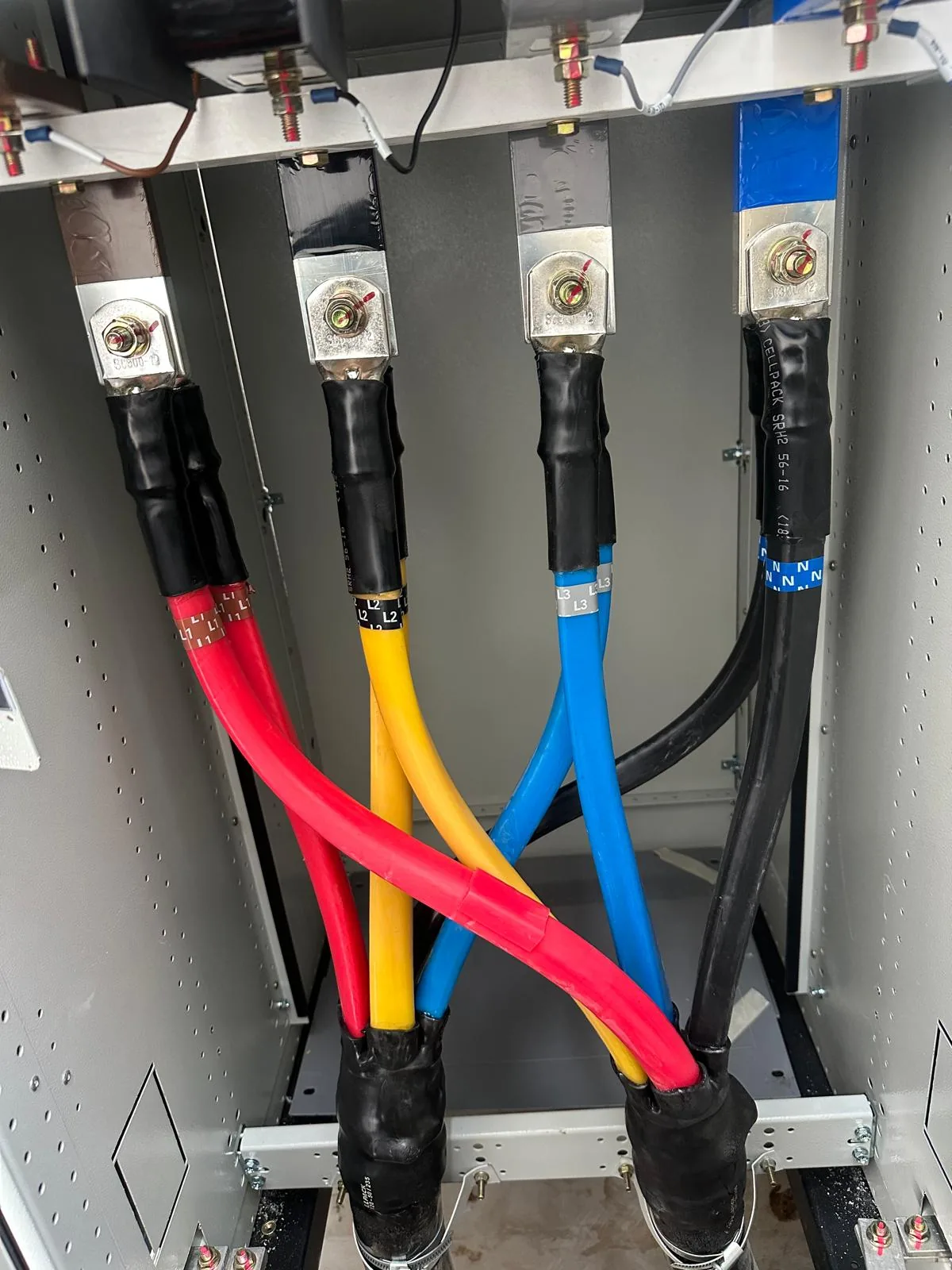 LV cable termination onto a distribution board inside a switch room