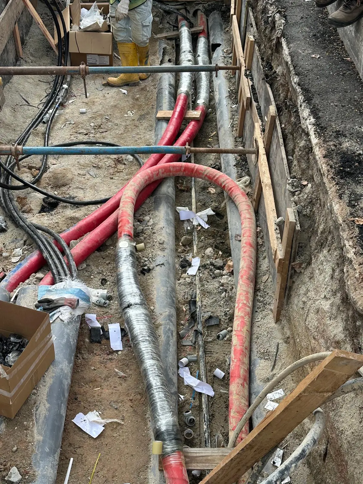 Completed HV cable joint wrapped and ready for closing up on a Singapore project